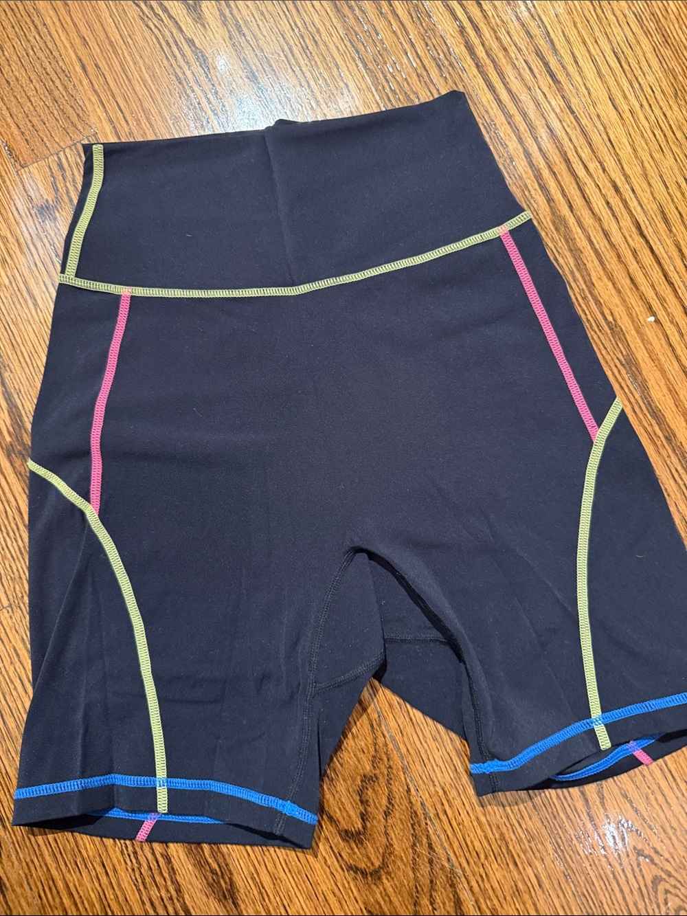 BuffBunny Black High-Waist Bike Shorts with Neon Stitch Accents